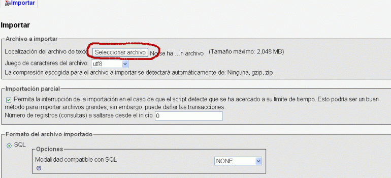 Cómo importar una base de datos usando phpMyAdmin desde Plesk