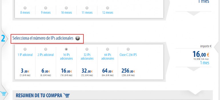Contratar IPs adicionales