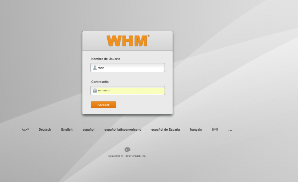 Acceso WHM