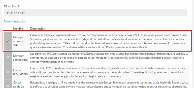 Bloquear los accesos por SSH