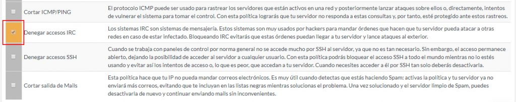 Eliminar política de seguridad