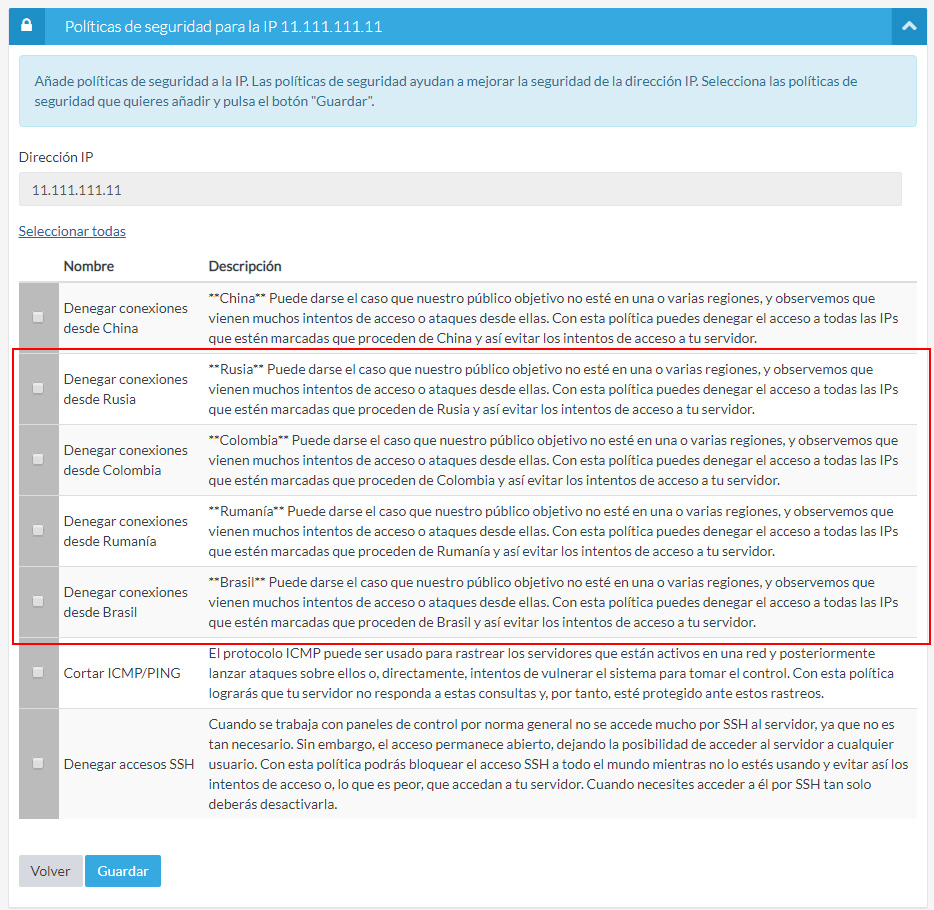 Políticas de seguridad por países