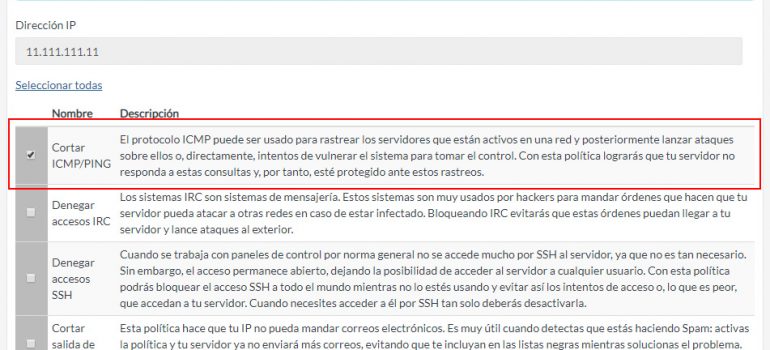 Cortar paquetes ICMP/PING