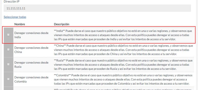 Bloquear accesos procedentes de India