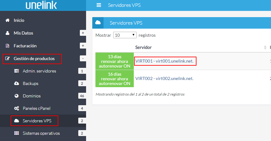 Listado de productos