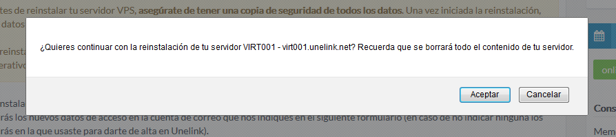Reinstalar un servidor virtual VPS desde tu Extranet de Cliente