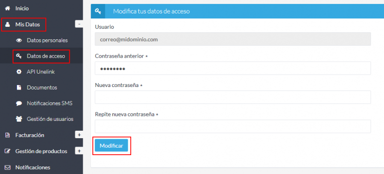 Cambiar contraseña de acceso de tu Extranet de Cliente