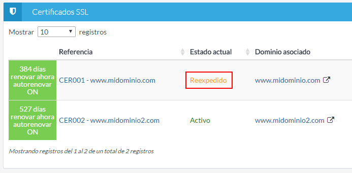 Reexpedir certificados SSL desde tu Extranet de Cliente