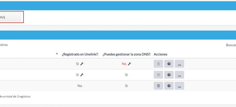 Gestión de zonas DNS de dominios que no están contratados en Unelink