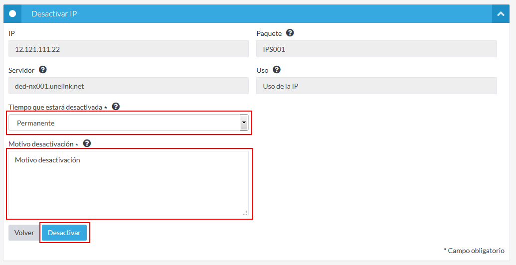 Desactivar IP
