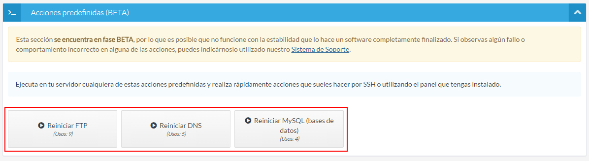 Listado Acciones Predefinidas