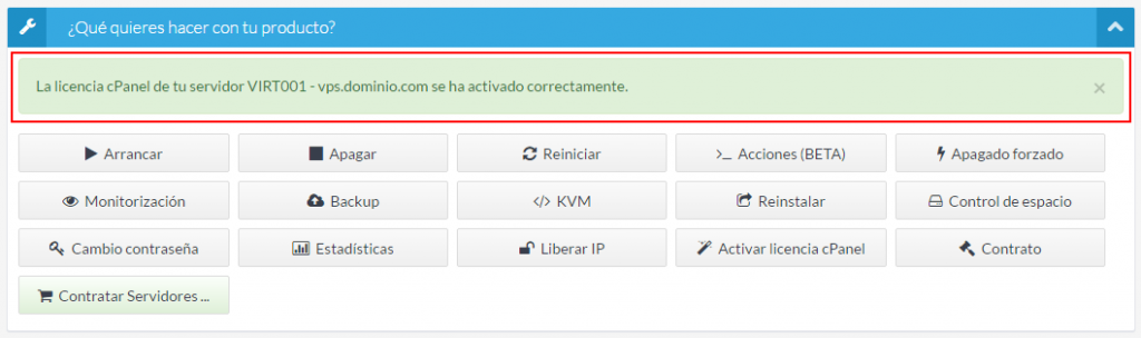 Licencia cPanel activada