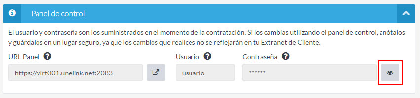 Sección "Panel de control"