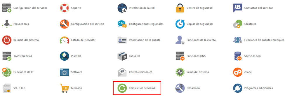 Pantalla principal WHM