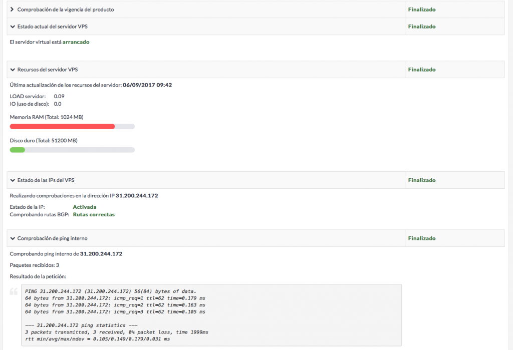 Resultado de las comprobaciones