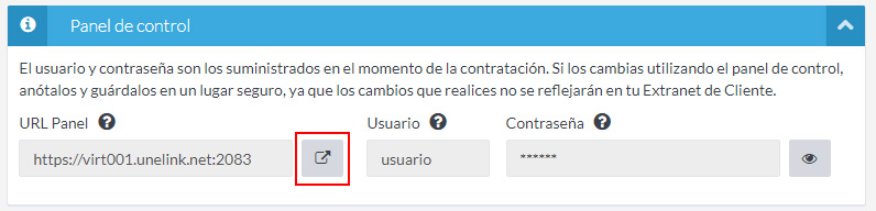 Acceso al panel de control