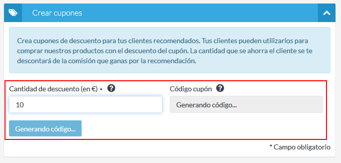 Crea cupones de descuento para tu Programa de Afiliados
