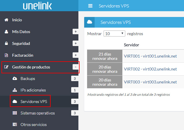 Listado de productos