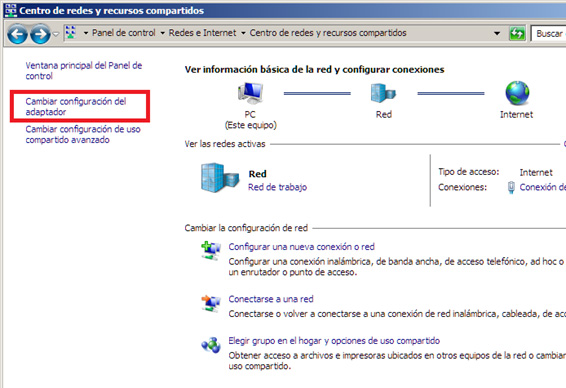 Cambiar configuración del adaptador