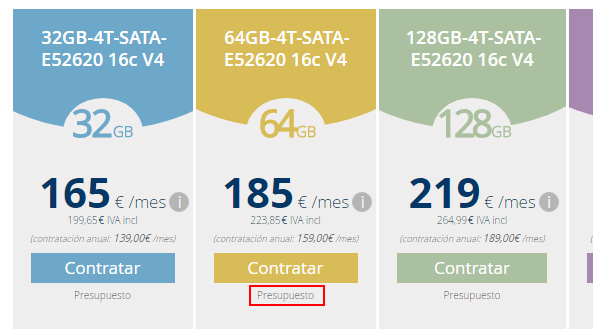 Crea presupuestos de servidores dedicados, VPS, hostings y otros productos directamente desde nuestra web
