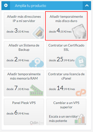Amplía temporalmente el disco duro de tu VPS desde la Extranet de Cliente