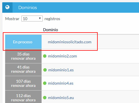 Consulta el estado de los traslados y registros de dominios pendientes desde tu Extranet de Cliente