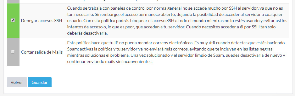 Cortar o activar el acceso SSH de un servidor desde tu Extranet de Cliente