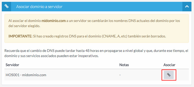 Asociar dominio a servidor