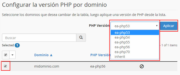 Cómo cambiar la versión de PHP de un dominio en cPanel