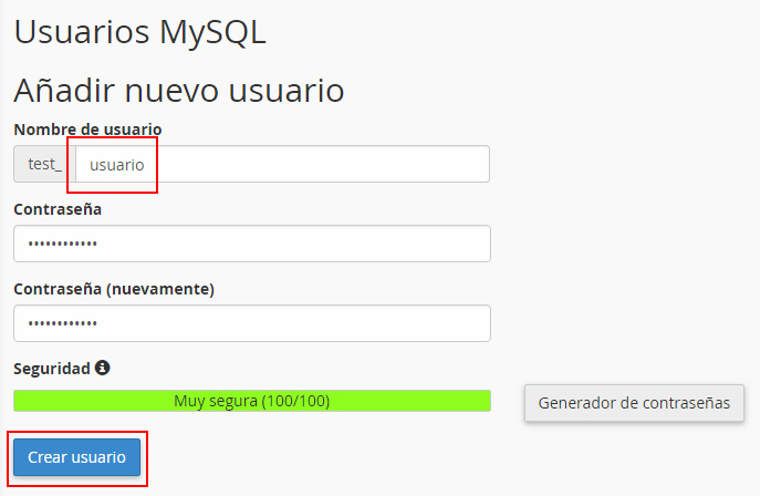 Crear usuarios para una base de datos en cPanel