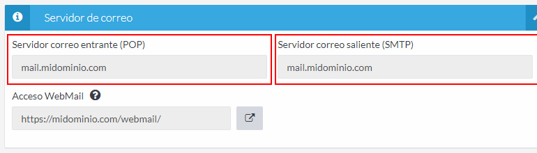Consulta los valores POP y SMTP de tu hosting