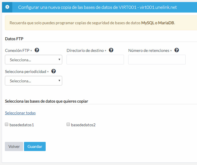 Copia tus bases de datos con nuestra nueva aplicación. Gratis con tu servidor en Unelink