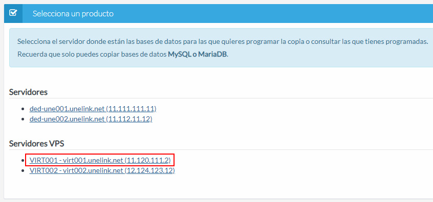 Selección de servidor