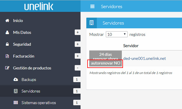 Cambiar autorenovación a ON