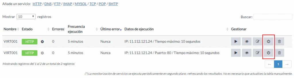 Desactivar monitorización proactiva