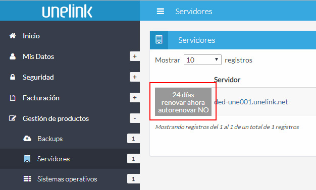 Renovación automática desactivada