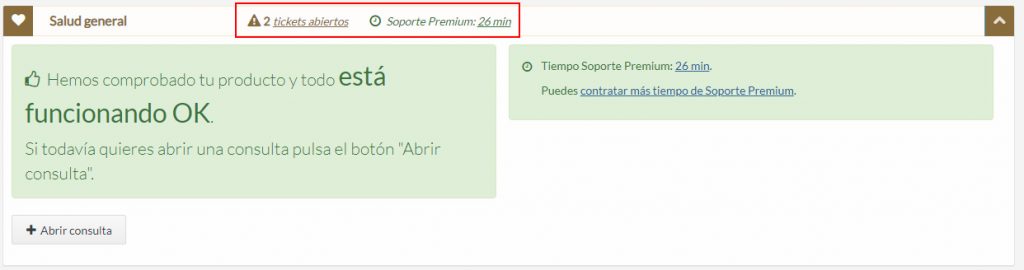 Tickets abiertos y tiempo de Soporte Premium