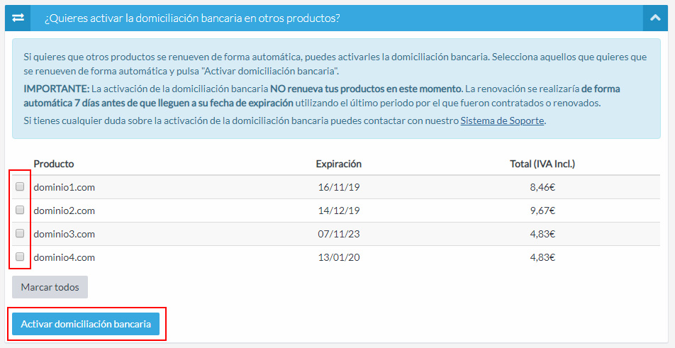 Selección de productos