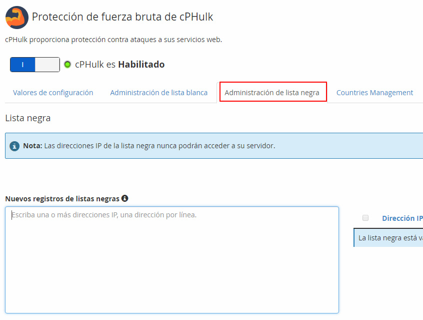 Administración lista negra