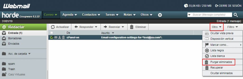 Borrar correos eliminados