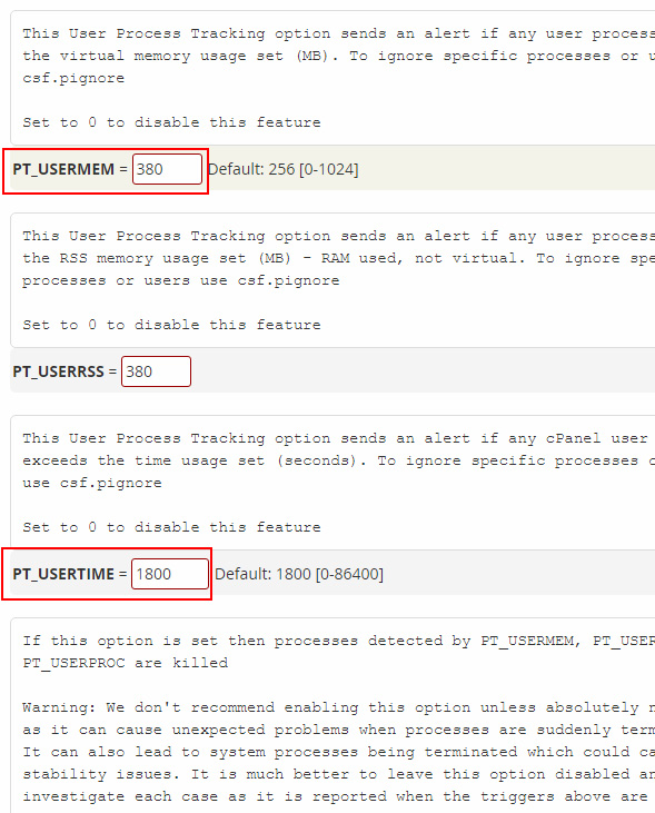 Modificar límites para recibir alertas LFD por excesivo uso de recursos en cPanel