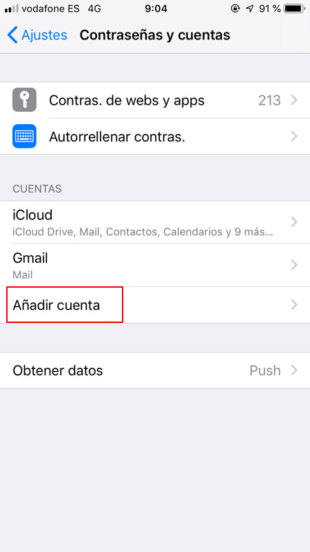 Ajustes cuentas y contraseñas