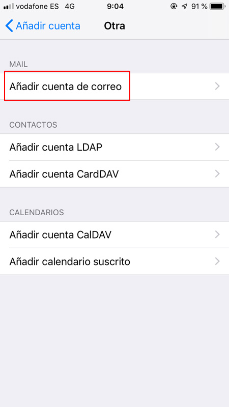 Añadir cuenta de correo