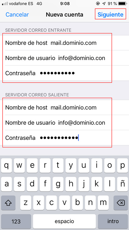 Datos servidores entrantes y salientes