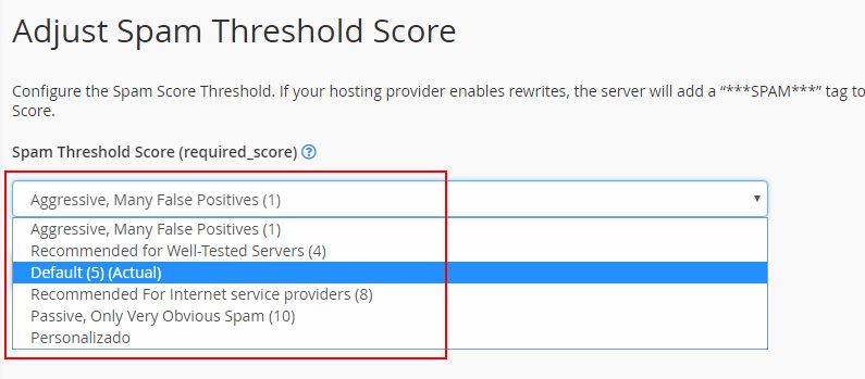 Cambiar la puntuación de SpamAssassin en cPanel
