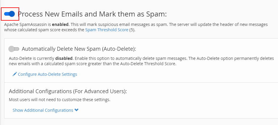 SpamAssassin activado