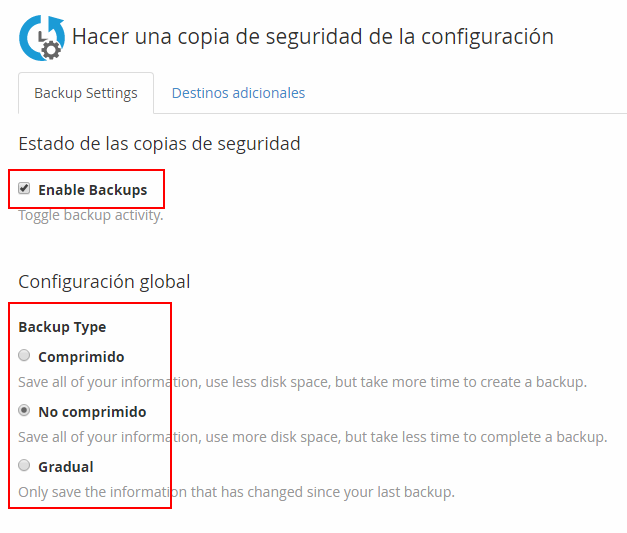 Programar copias de seguridad de cPanel