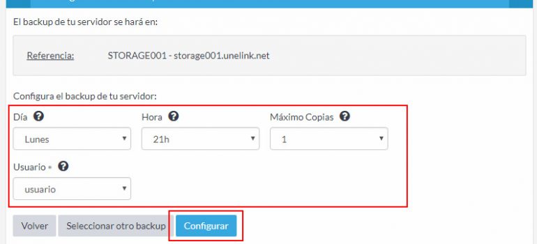 Programa backups de VPS en un servidor Storage con UnelinkOS