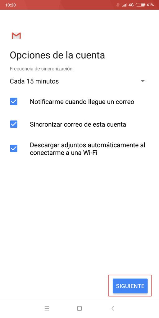 Opciones de la cuenta