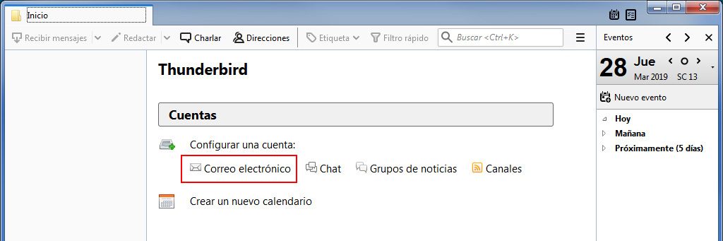 Pantalla principal Thunderbird